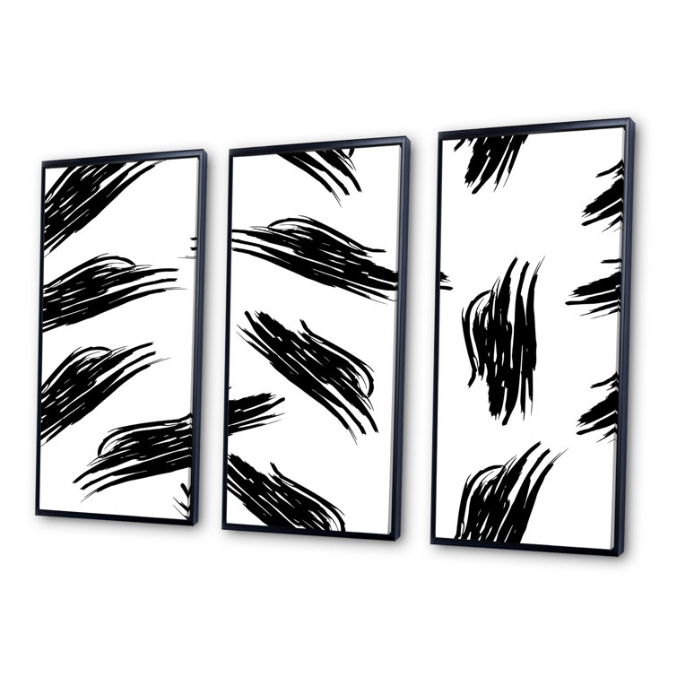 Wrought Studio Graphic Abstract Strokes On White Modern Framed Canvas Wall Art Set Of 3